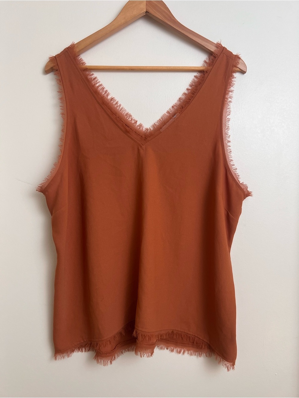 Chelsea28 Rust Fringe Trim Sleeveless Blouse Elevated Minimalist Tank XL